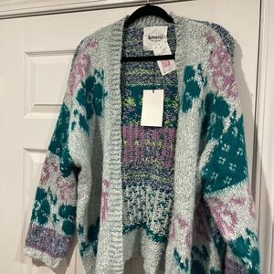 Women's Teal and Pink Cardigan Sweater